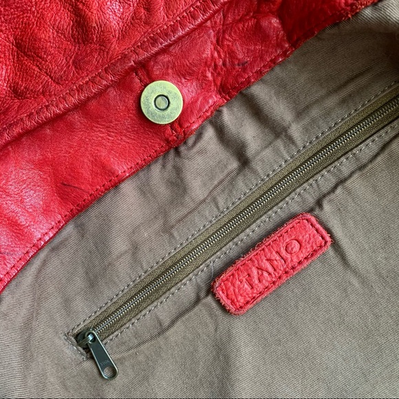 Anthropologie TANO Bright Red Leather Boho Slouch Purse - Large Size Bag - Picture 6 of 11